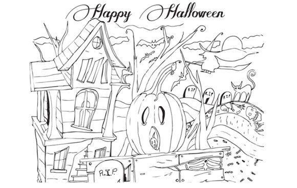 happy Halloween coloring pages for Adult
