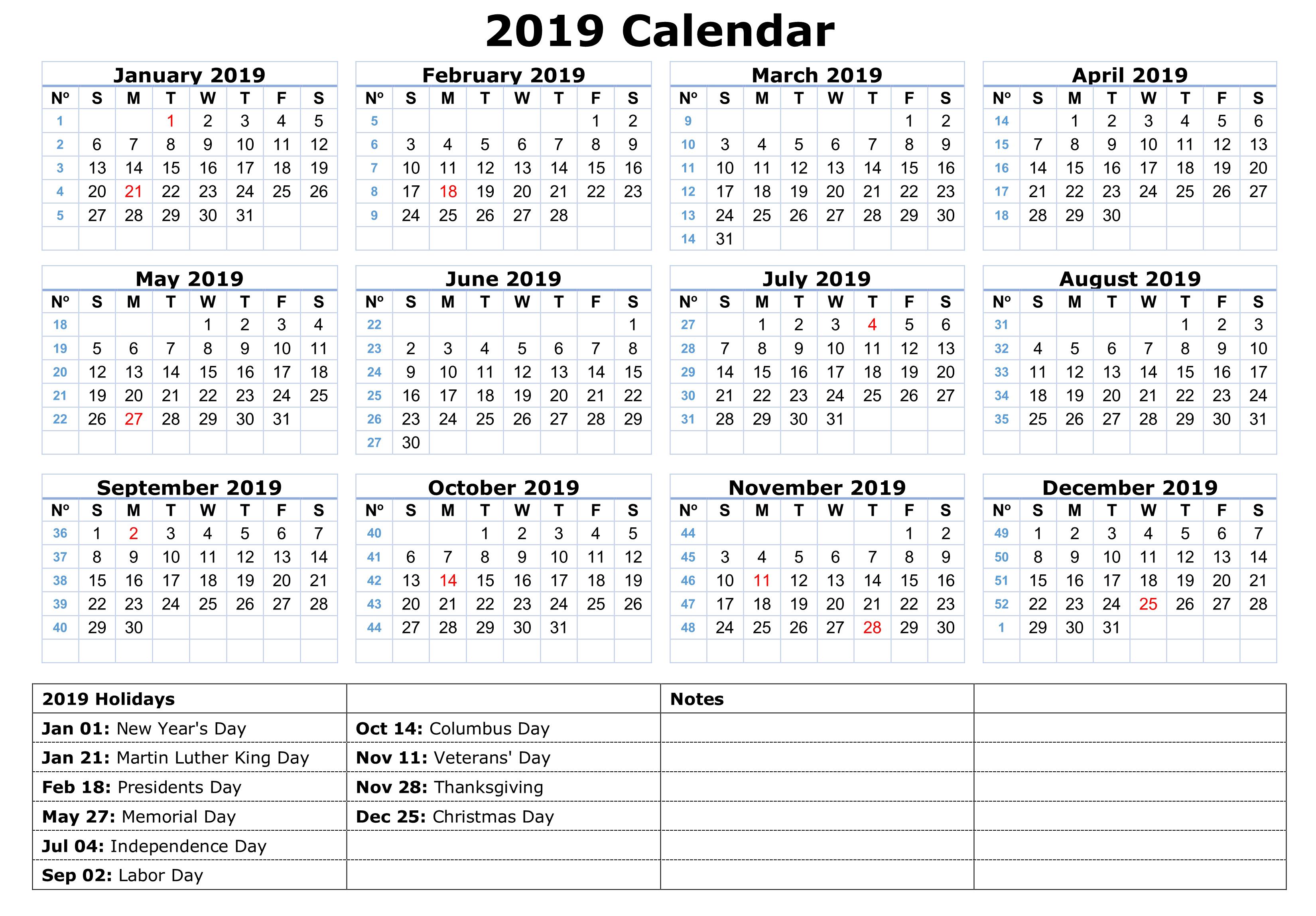 Happy New Year Calendar 2019