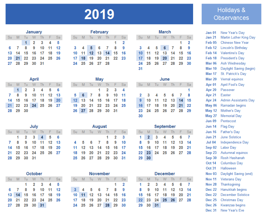 New Year Calendar 2019 Download For Free